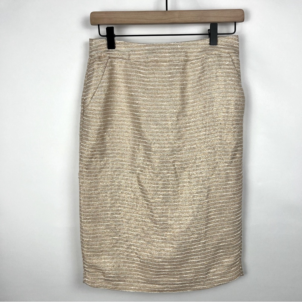 Pim + Larkin Rose Gold & White Striped Pencil Skirt Size XS